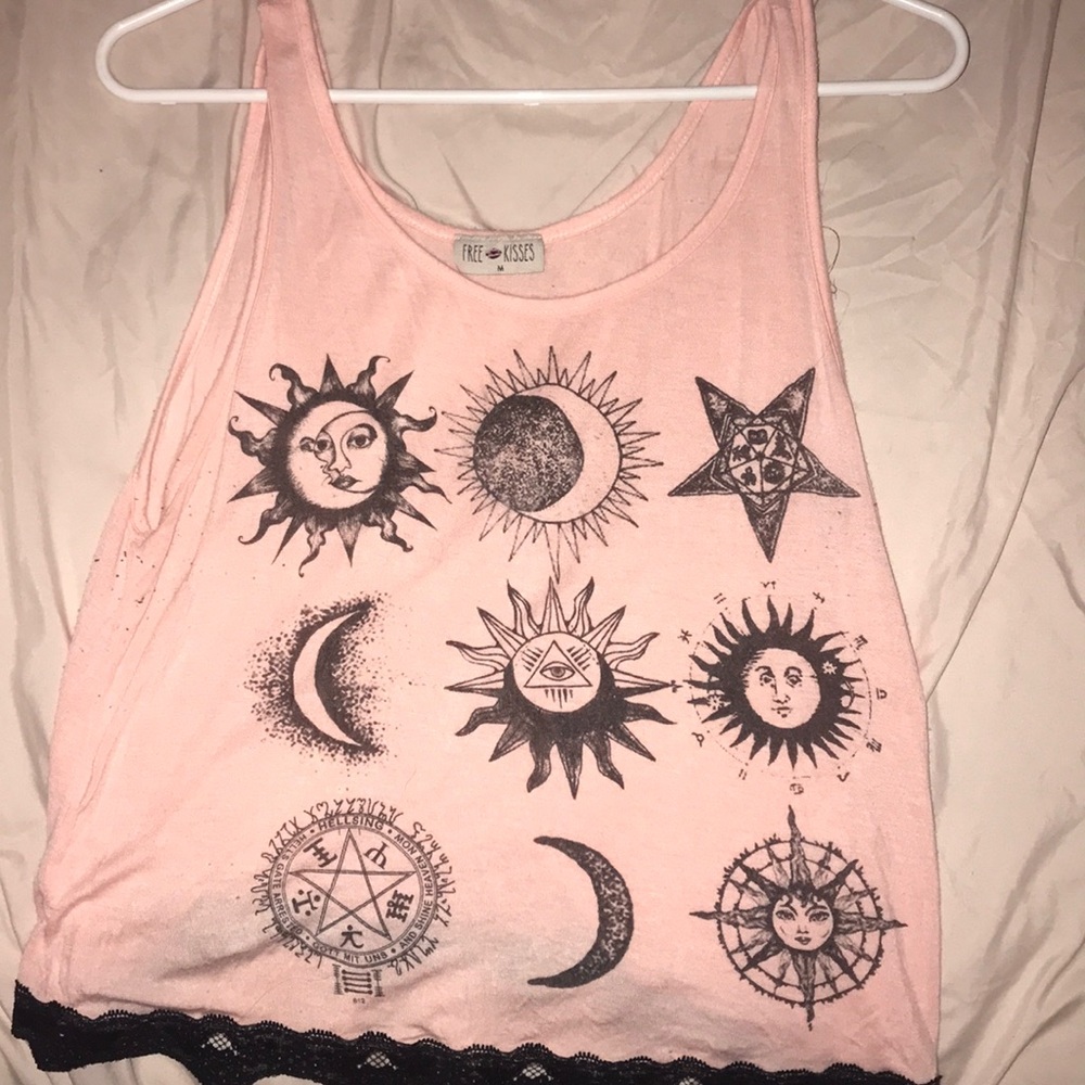pink sun moon stars zodiac tank top